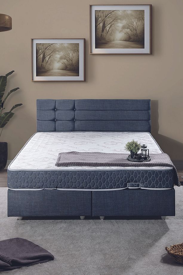 Viyana Çift Kişilik Baza Başlık Letto Yatak Seti Lacivert - 2