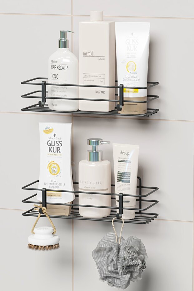zabata Yapışkanlı 2 li set Banyo Rafı Duş Şampuanlık Duvar Düzenleyici Organizer
