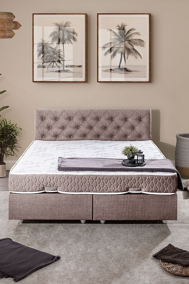 Eylül Çift Kişilik Baza Başlık Letto Yatak Seti, Kahverengi - 2