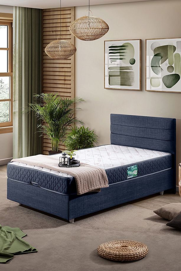 Sofia Tek Kişilik Baza Başlık Comfort Yatak Seti Lacivert - 1