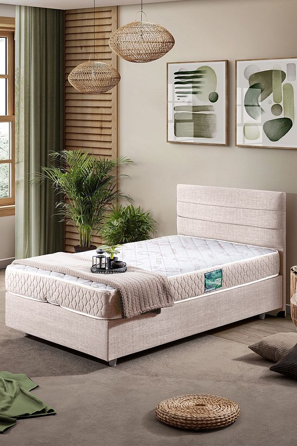 Sofia Tek Kişilik Baza Başlık Comfort Yatak Seti Krem - 1