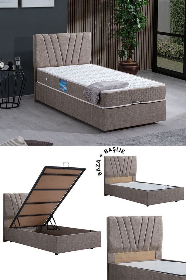 Fersa Ikili Set, Tek Kişilik Baza Başlık Seti, Kahverengi - 1