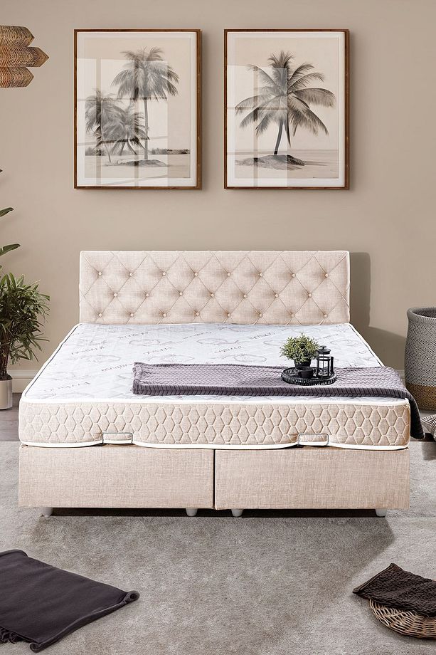 Eylül Çift Kişilik Baza Başlık Letto Yatak Seti, Krem - 2