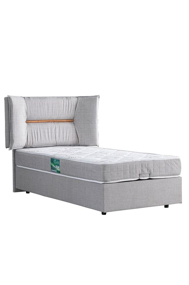 Lizbon Tek Kişilik Baza Başlık Comfort Yatak Seti, Açık Gri - 6