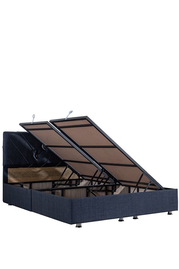 Lux Class Çift Kişilik Yandan Açılır Baza Başlık Deluxe Yatak Seti, Lacivert - 3