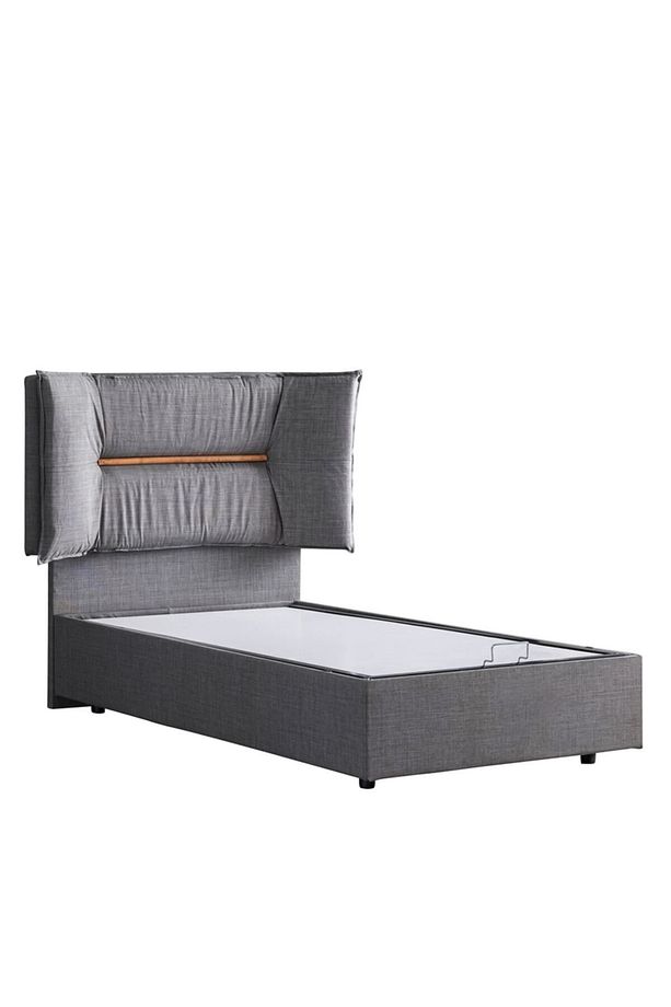 Lizbon Tek Kişilik Baza Başlık Comfort Yatak Seti, Gri - 4