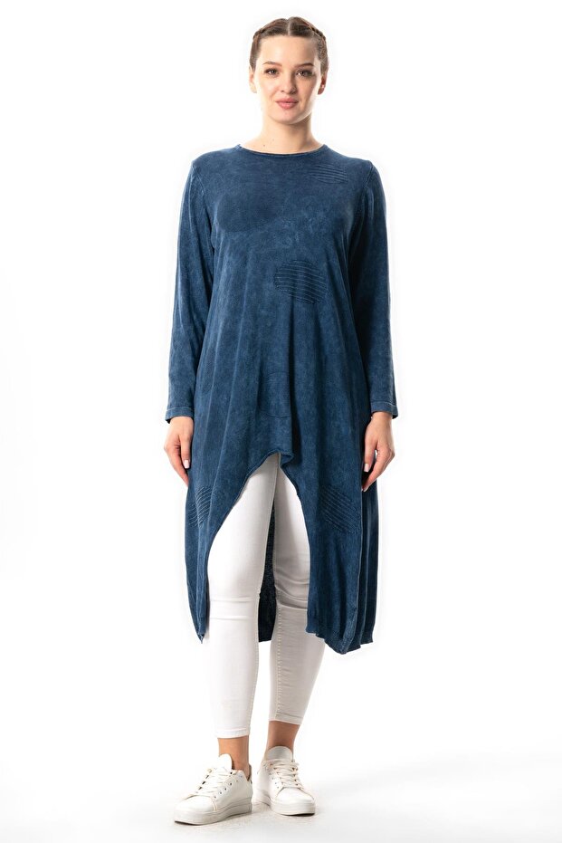 Long Sleeve Chisel Autumn and Winter Knitwear Tunic Indigo Indg