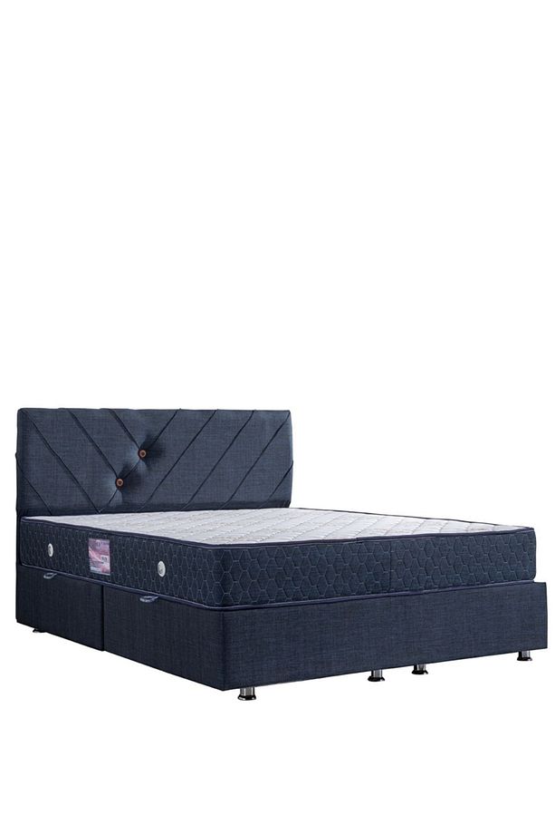 Lux Class Çift Kişilik Yandan Açılır Baza Başlık Deluxe Yatak Seti, Lacivert - 2