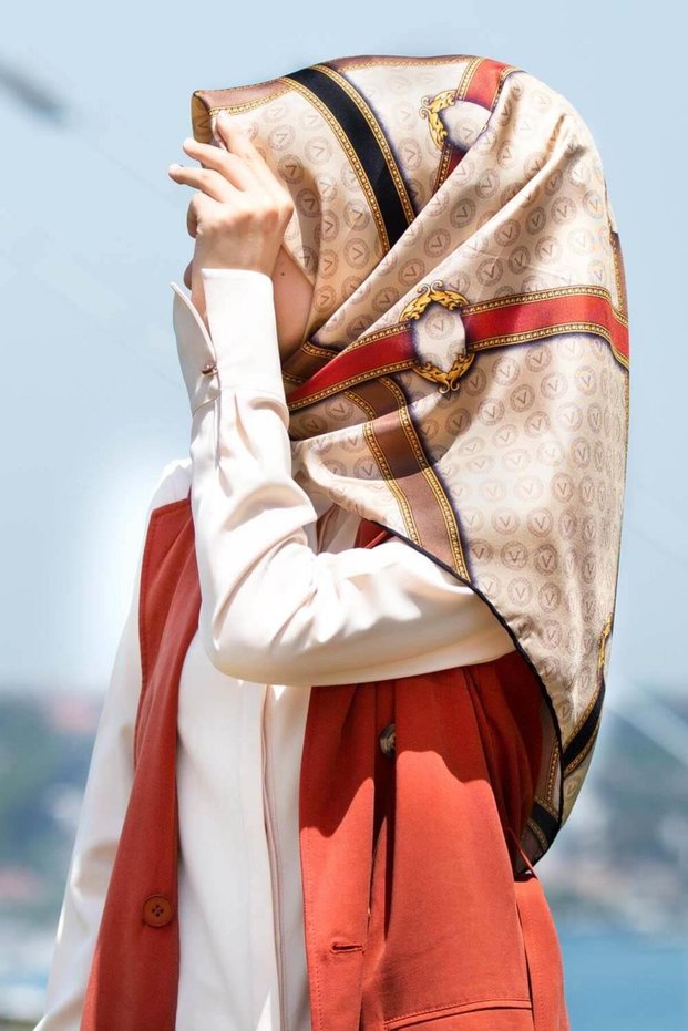 Beige Tan and Mixed Patterned Tivil Silk Scarf - 10653-0004-0014