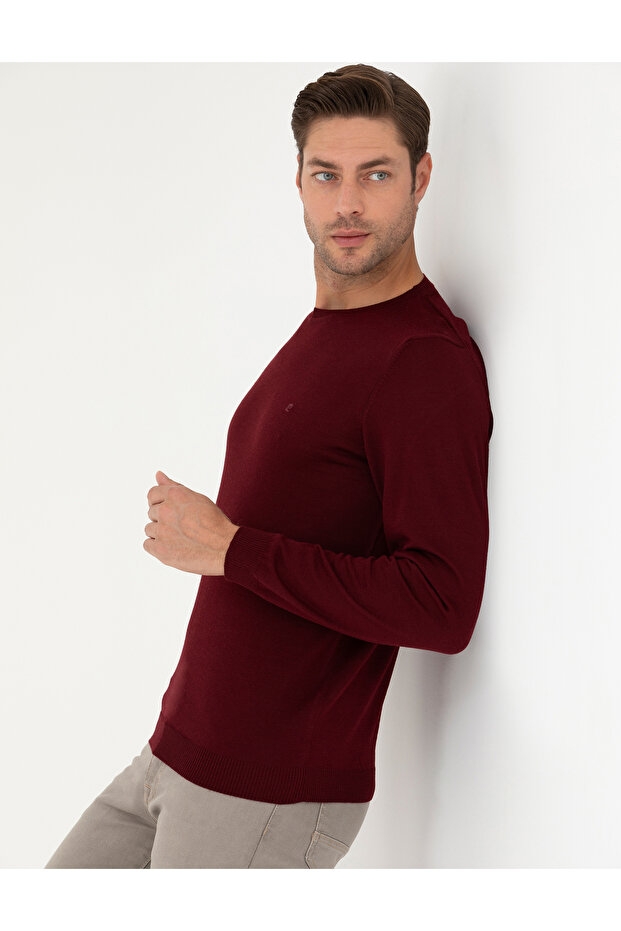 Red Slim Fit Crew Neck Wool Blend Basic Knitwear Sweater 50270054-Vr030