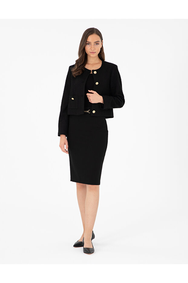 Black Pencil Fit Woven Skirt 50297135 -Vr046