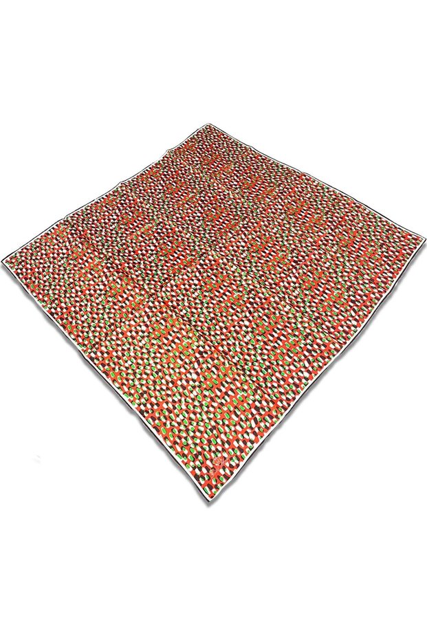 Red Green Mixed Pattern Tivil Silk Scarf 11426-239