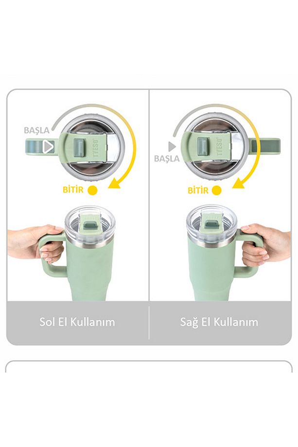 Qq Termos Sızdırmaz Pipetli Çift Duvarlı Vakumlu 1200ml Sarı - 6