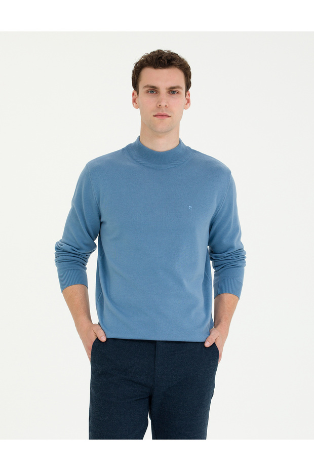 Dark Blue Slim Fit Half Turtleneck Basic Knitwear Sweater 50276161-Vr032