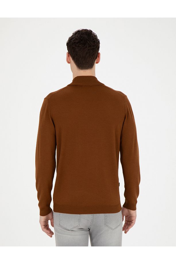 Taba Slim Fit Yarım Balıkçı Yaka Yün Karışımlı Basic Triko Kazak 50270055-VR099 - 5