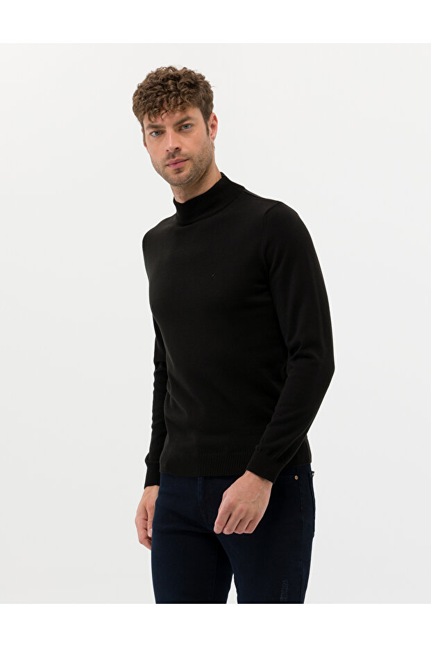 Black Slim Fit Half Turtleneck Basic Knitwear Sweater 50276161-Vr046