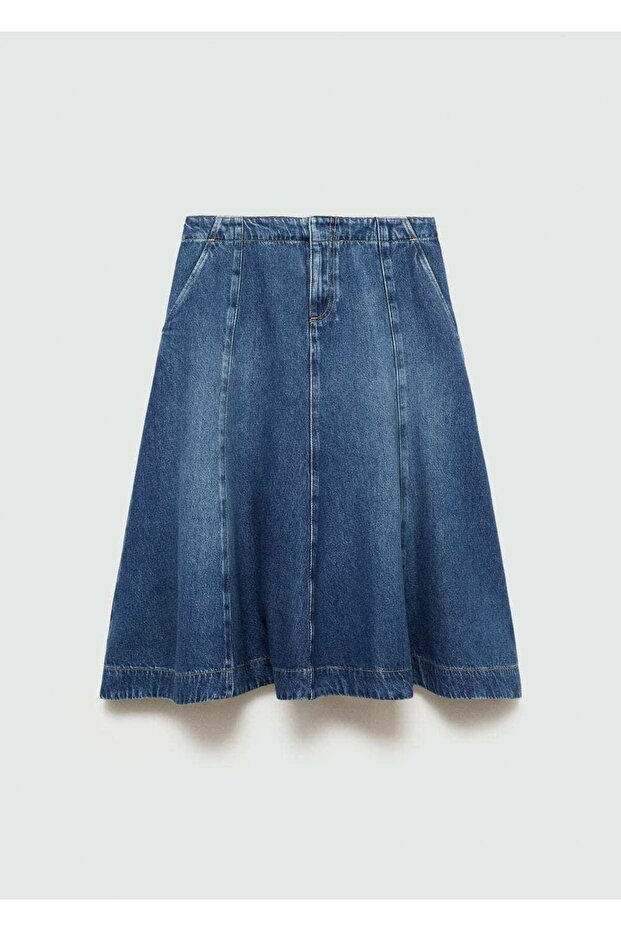 Kontrast dikişli kot etek - 3