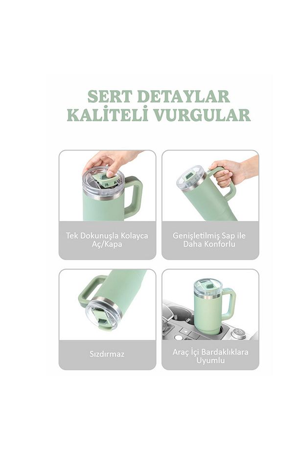 Qq Termos Sızdırmaz Pipetli Çift Duvarlı Vakumlu 1200ml Sarı - 4