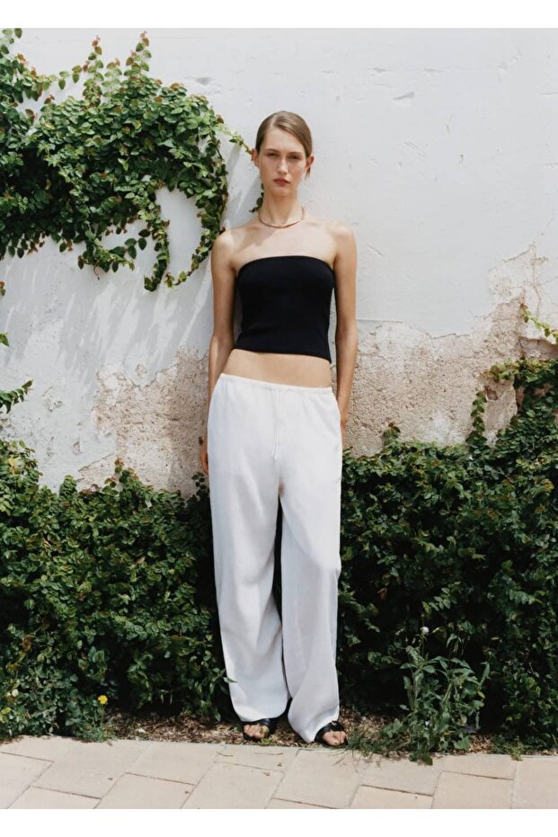 Düz kesim keten pantolon - 5