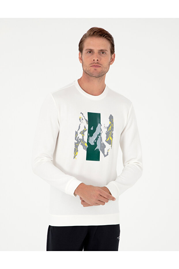 Ecru Regular Fit Crew Neck Sweatshirt 50290612-Vr019