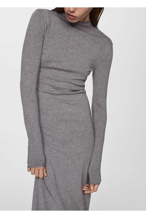Perkins Yakalı Triko Elbise - 7