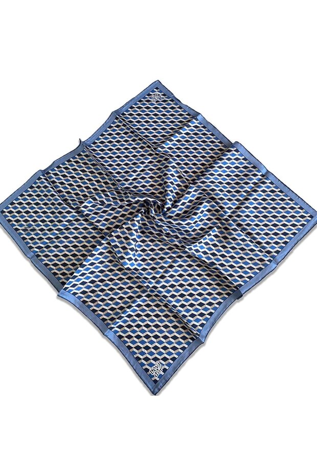 Tivil Silk Scarf 35105 Blue Cream Mixed Pattern