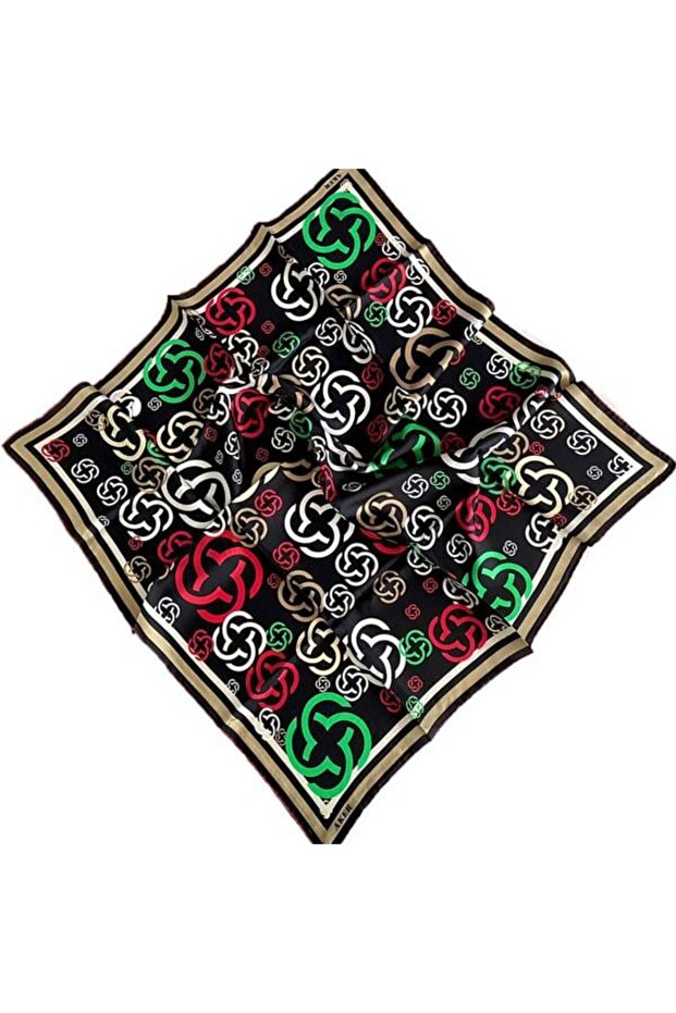 وشاح حريري تيفيل بنمط هندسي أسود 35629 - 1