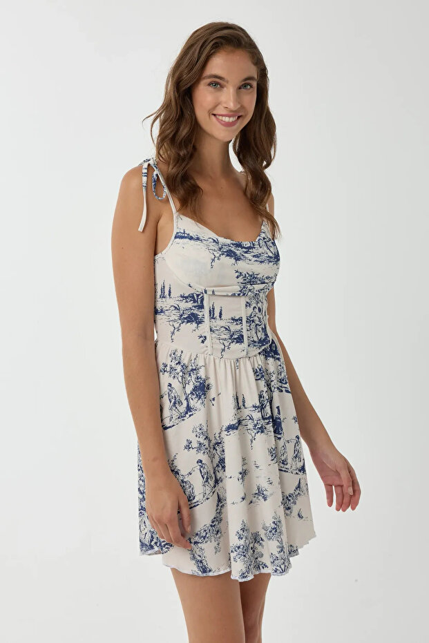 Desenli Mini Elbise - 2