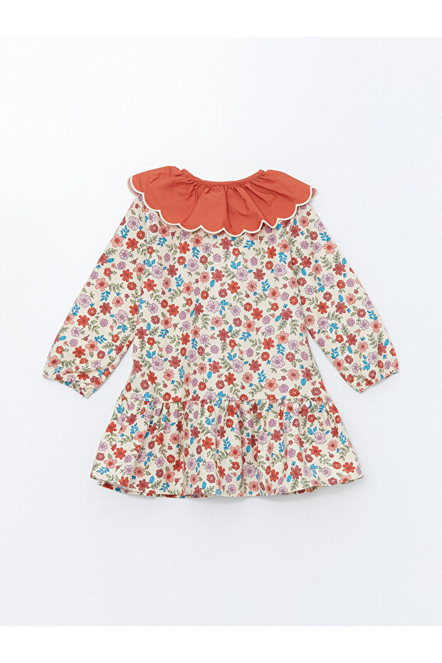 Lw - Bebe Yaka Uzun Kollu Çiçekli Kız Çocuk Elbise - 3