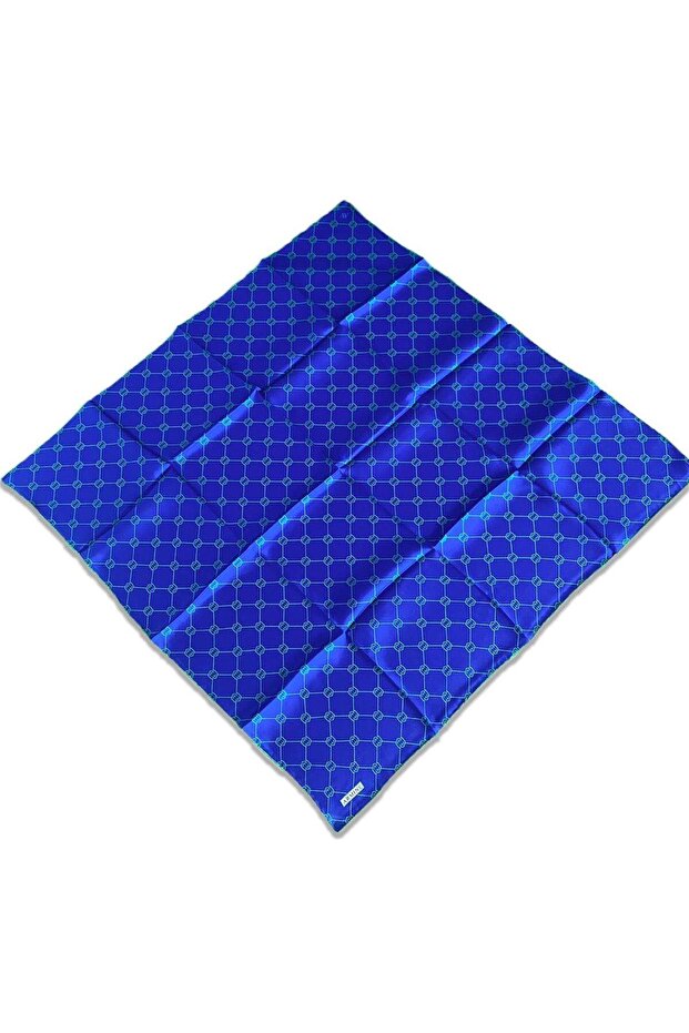 Blue Green Monogram Pattern Sura Silk Scarf 9178-36