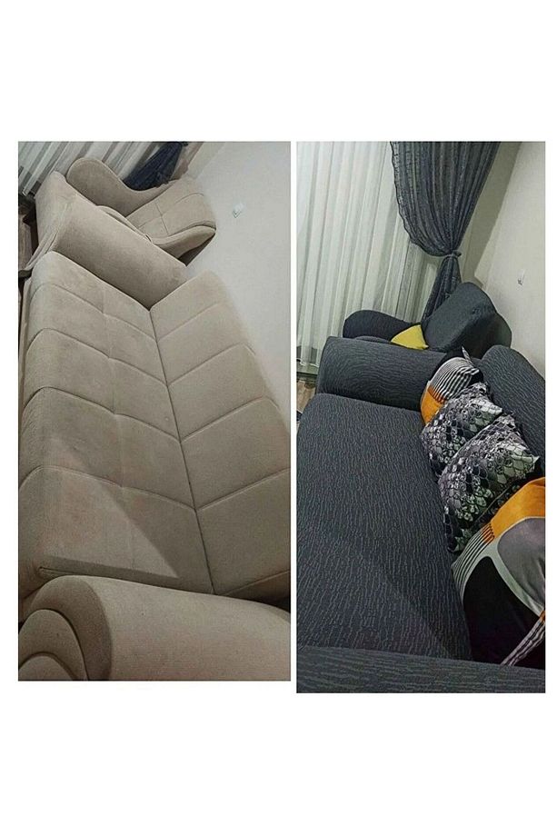 Streç Lastikli Esnek Yıkanabilir Pamuklu 3 3 1 1 Jakarlı Antrasit Koltuk Örtüsü Takımı Koltuk Kılıfı - 2
