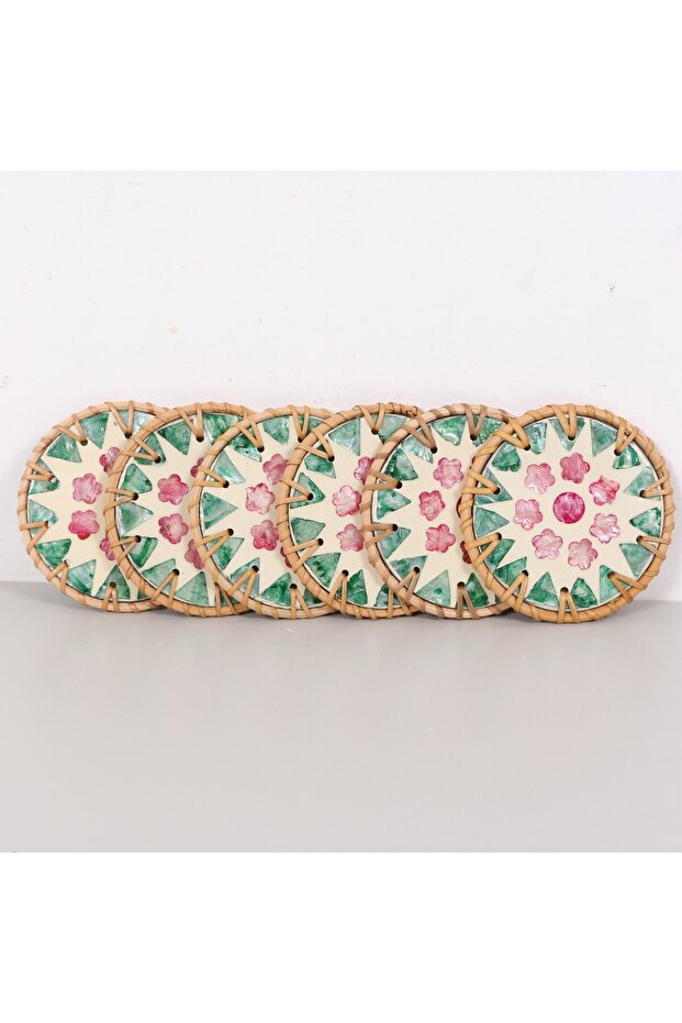 Muteber Rattan 6-Piece Pearlescent Coaster
