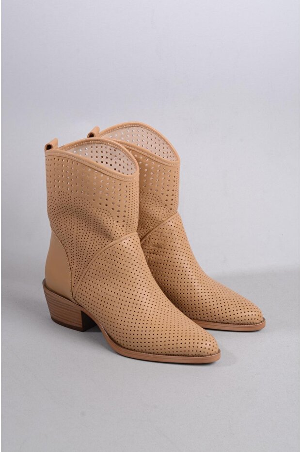 Select 8590 genuine leather western summer boot (heel height: 5cm) caramel