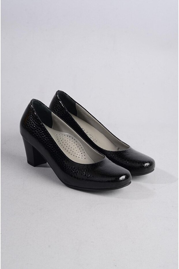 Select 5116 genuine leather comfort heel women's shoe black printed leather