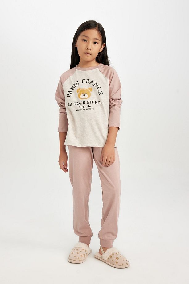 Kız Çocuk Pijama Takım Baskılı Uzun Kollu Üst Beli Lastikli Uzun Alt D3726a824au - 1