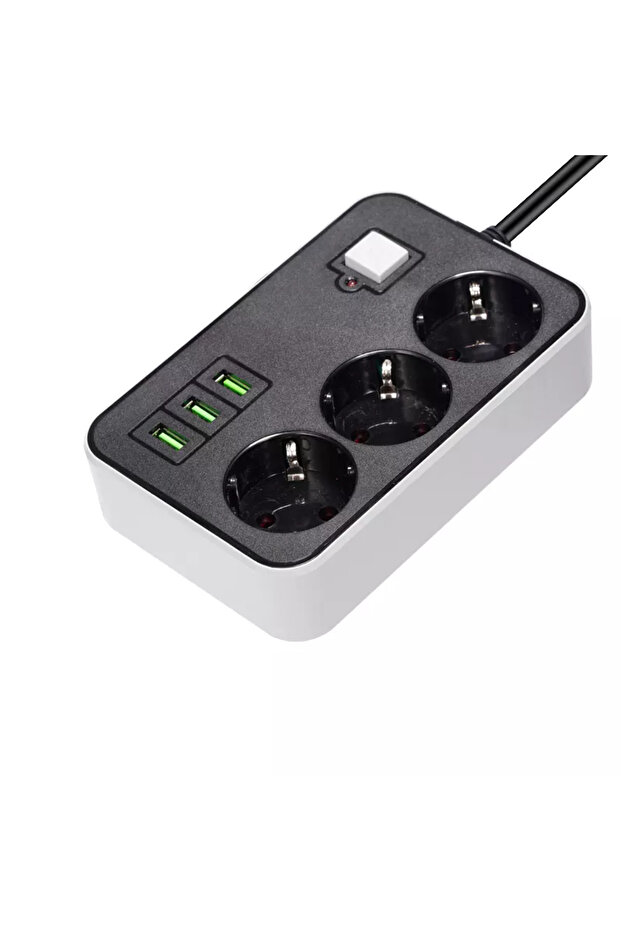 3 مقابس محمية من زيادة التيار بطول 1.8 متر مع 3 منافذ USB - 3