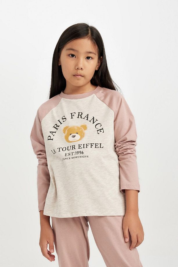 Kız Çocuk Pijama Takım Baskılı Uzun Kollu Üst Beli Lastikli Uzun Alt D3726a824au - 3