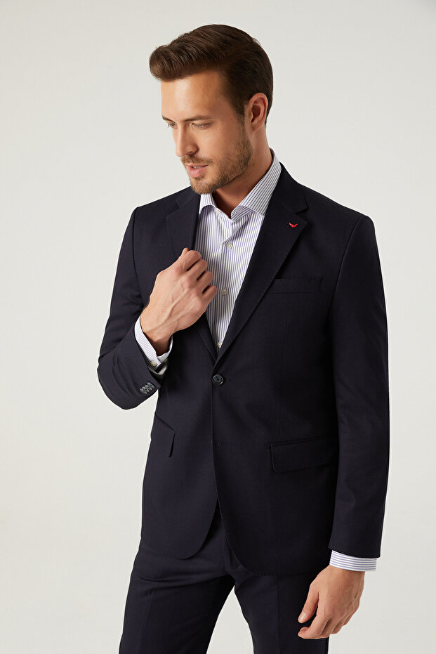 Ds Groom Slim Fit Navy Blue Plain Mono Collar Viscose Suit