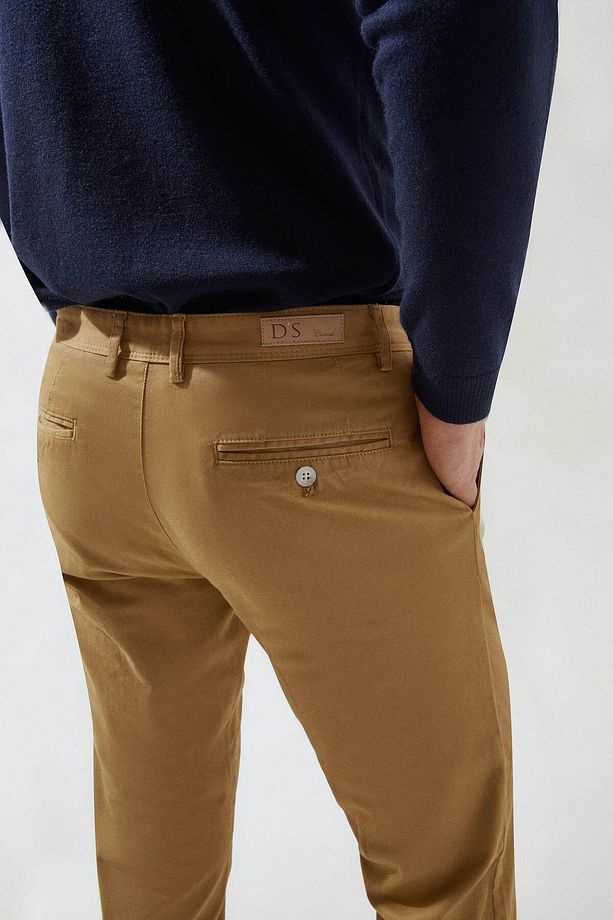 Regular Fit Camel Düz Chino Pantolon - 5
