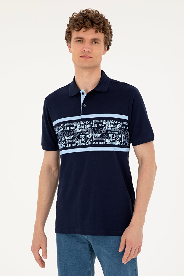 Men's Regular Fit Polo Neck Navy Blue T-Shirt 50287101-Vr033