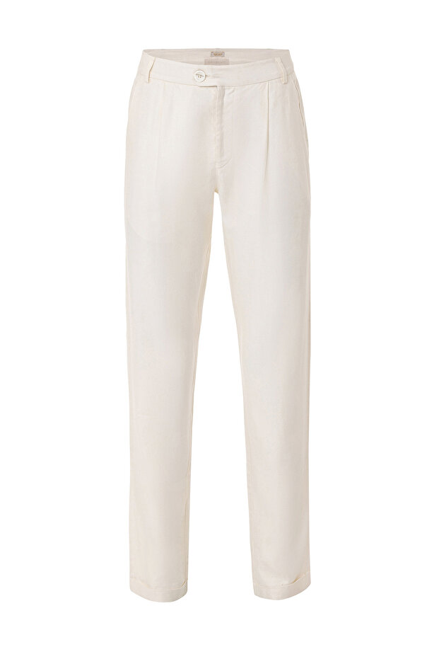 Off-White Color Linen Blended Chino Pants