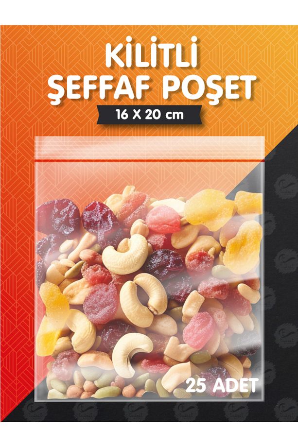 Kilitli Torba 16x20 Cm 25'li Şeffaf Kilitli Poşet Kına Çerez Kuruyemiş vb.Poşeti-T1072 - 1