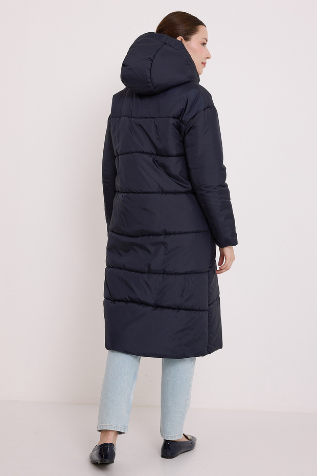 Granatowa Długa Kurtka Damska Z Kapturem 5120 - 6