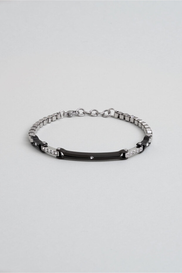 19 cm Steel Men's Bracelet with Zircon Stone Detail