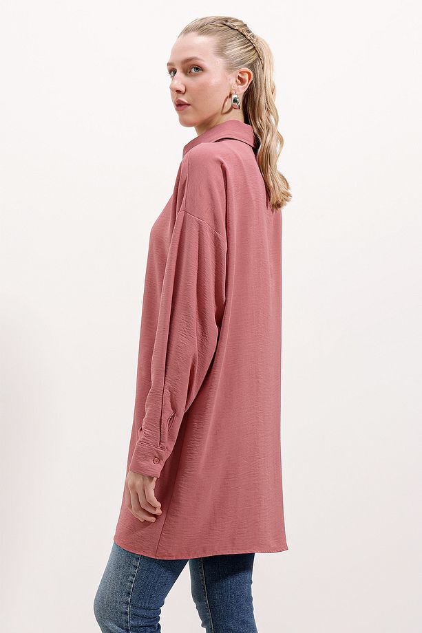 5917 Fermuarlı Oversize Tunik - Gül Kurusu - 5