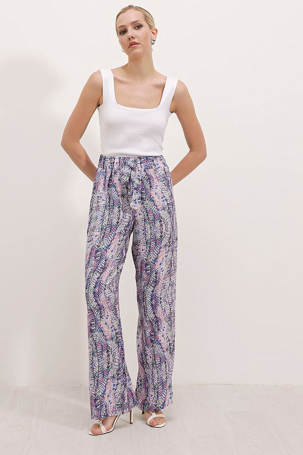 6523 Desenli Bol Paça Pantolon - Mor - 3