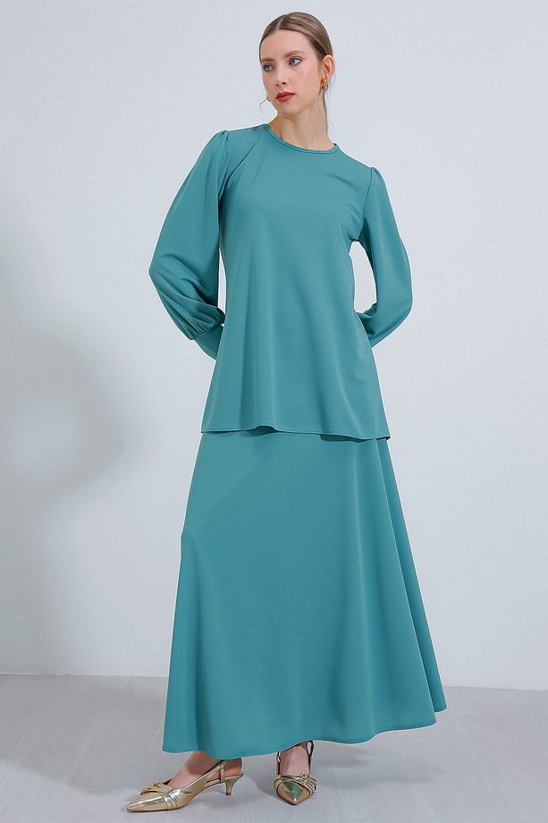 Kadın Mint Örme Etek Tunik Alt Üst Takım 8014 - 1