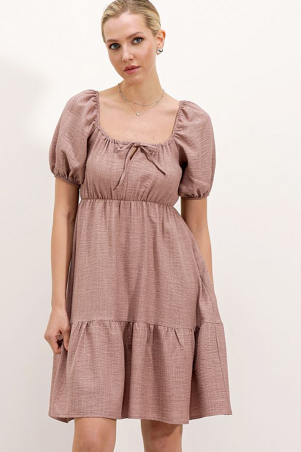 2351 Kloş Poplin Elbise - A.Gül Kurusu - 1