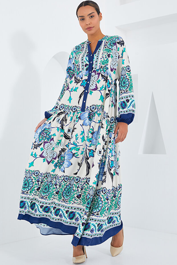 Women's Navy Blue Green Viscose Hijab Dress 2423