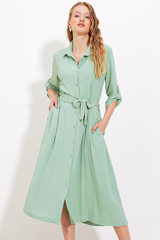 Women's Mint Belted Shirt Dress 2442